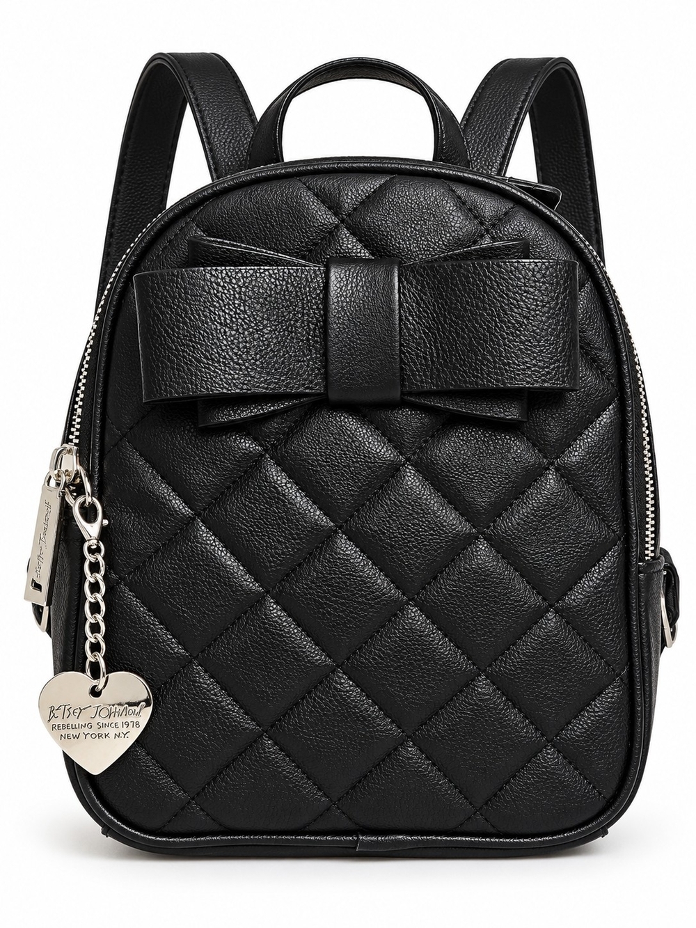 Betsey Johnson Be Mine Black Quilted Bow Mini Backpack Heart Charm